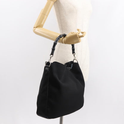 Gucci Vintage Bamboo Handle Open Hobo Nylon, BLACK, NYLON, Tote bag