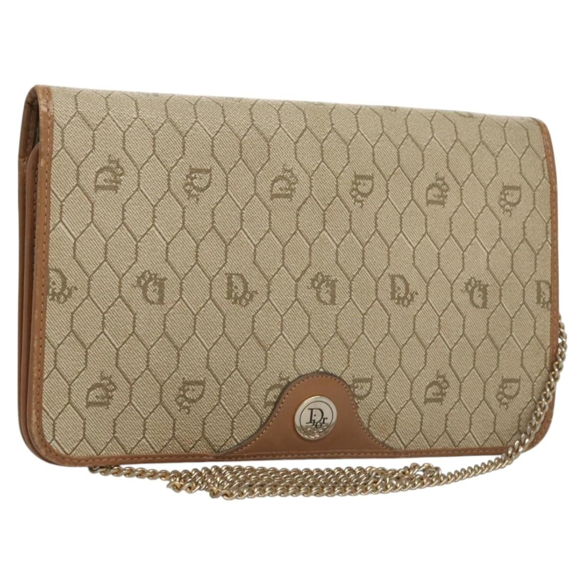 Christian Dior Vintage Honeycomb chain Canvas, BEIGE, CANVAS, Handbag