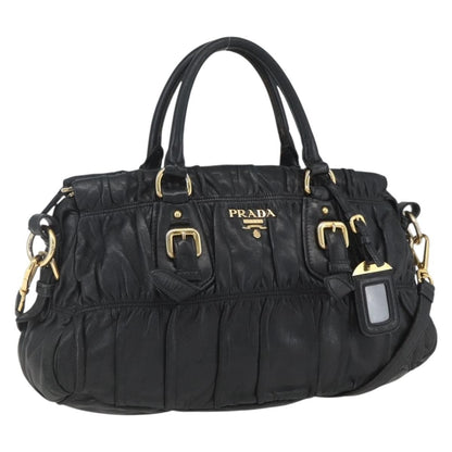 Prada Gaufre Convertible Satchel Nappa Leather, BLACK, LEATHER, Handbag