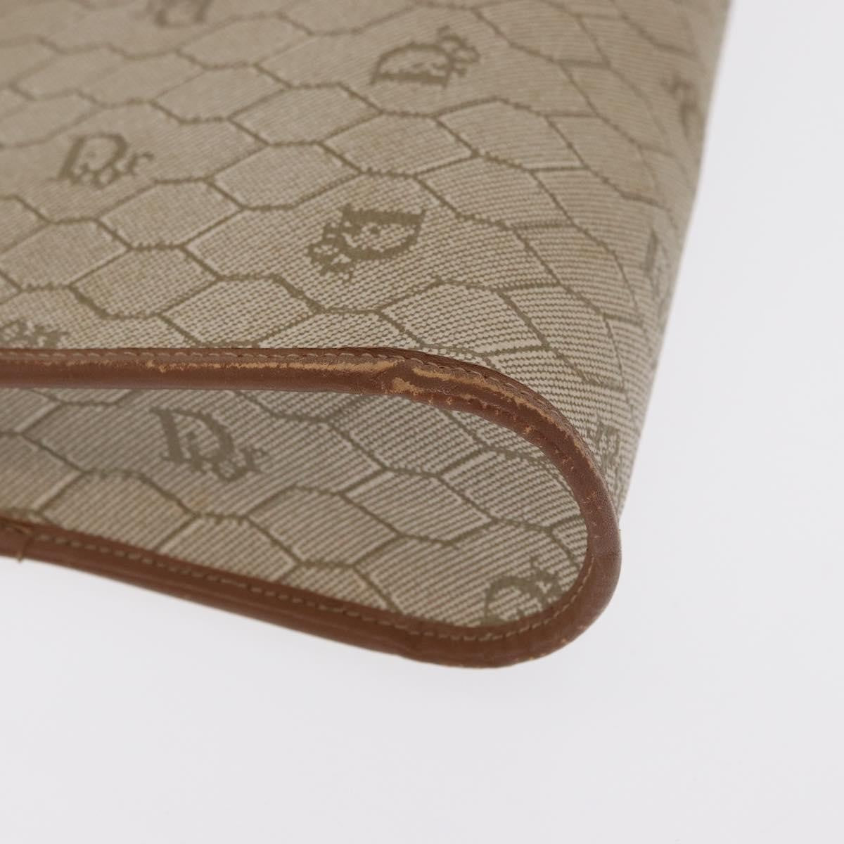 Christian Dior Vintage Honeycomb Zip Pouch Canvas and Leather, BEIGE, CANVAS, Clutche & pouche