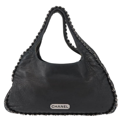 Chanel Vintage Chain Around Shoulder Bag Leather, BLACK, LEATHER, Shoulder bag