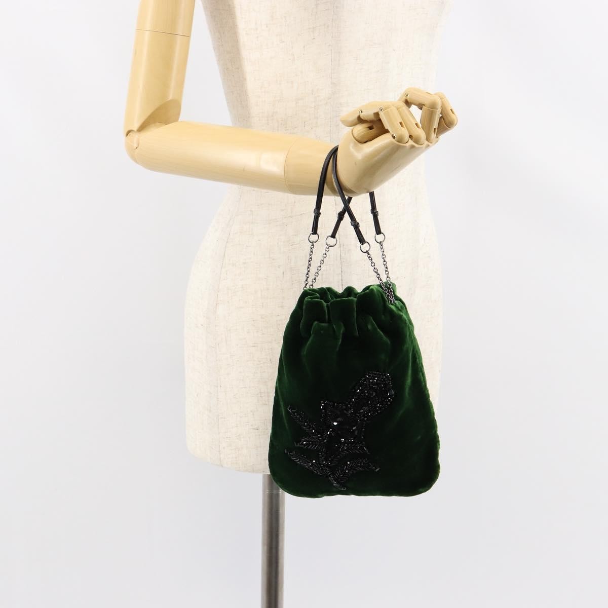 Prada Beads Pouch Velvet, GREEN, VELVET, Clutche & pouche
