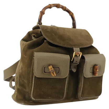 Gucci Vintage Bamboo Backpack Suede, KHAKI, SUEDE, Backpack