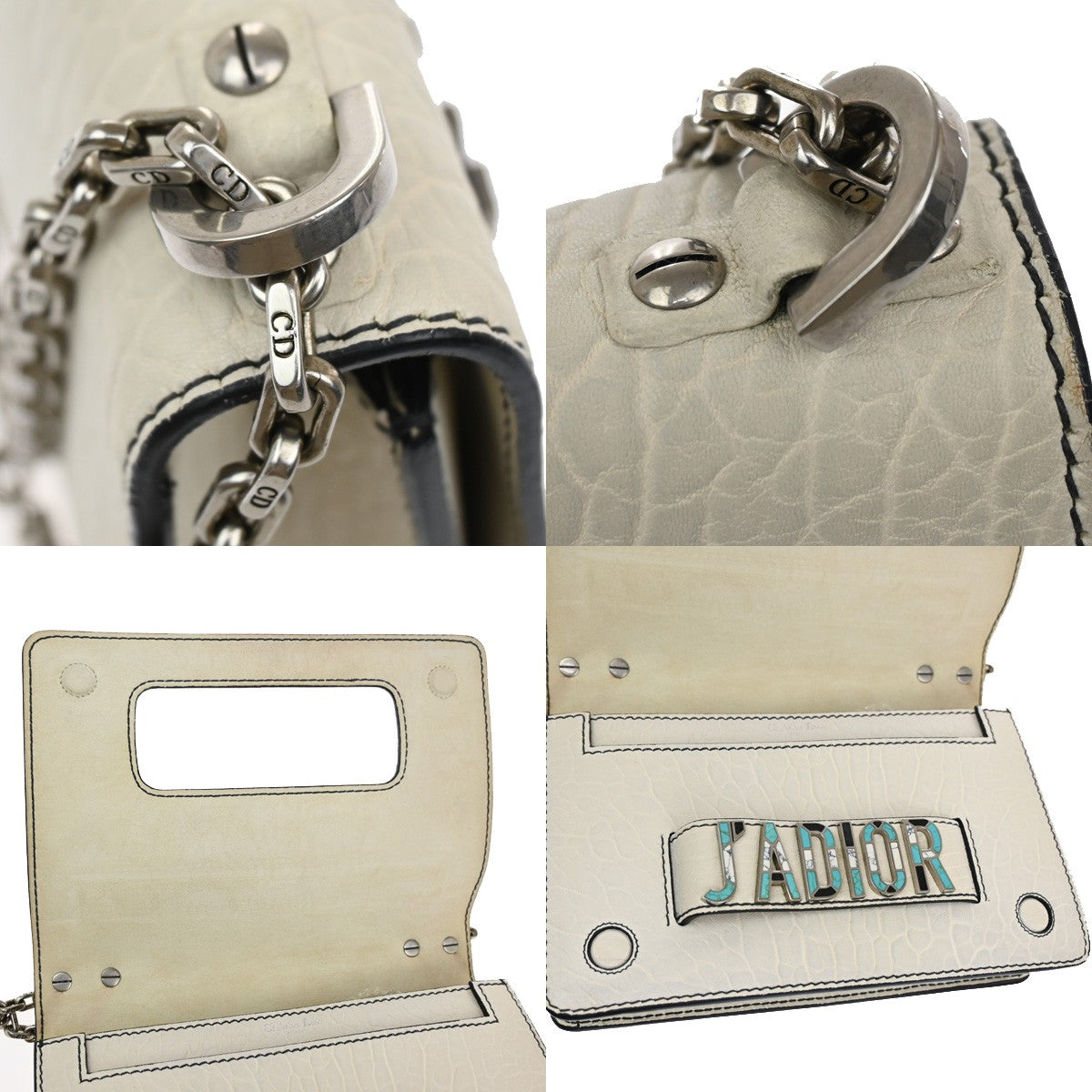 Christian Dior J'Adior Flap Bag Canyon Grained Lambskin with Mosaic Detail, WHITE, LEATHER, Shoulder bag