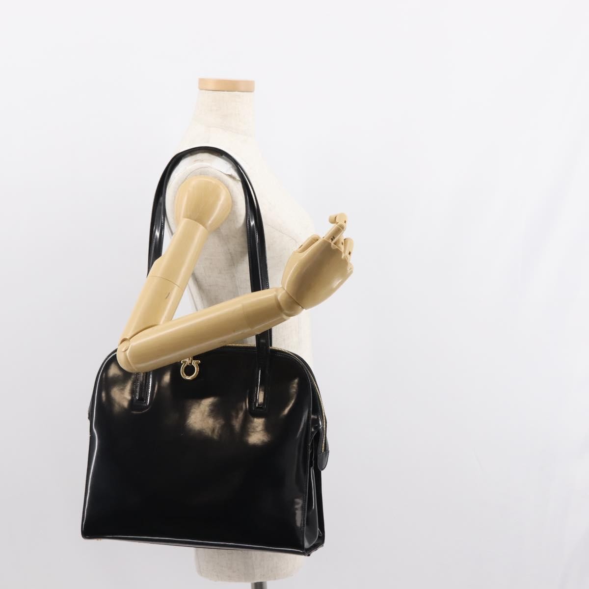 Salvatore Ferragamo Gancini Tote Patent leather, BLACK, PATENT_LEATHER, Tote bag