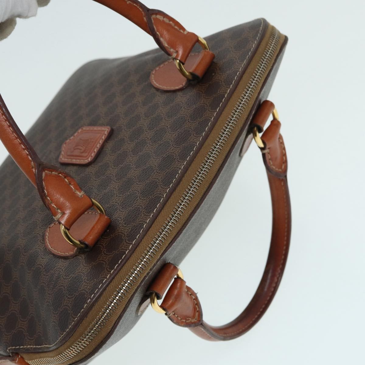 Celine Vintage Macadam Handbag Canvas, BROWN, CANVAS, Handbag