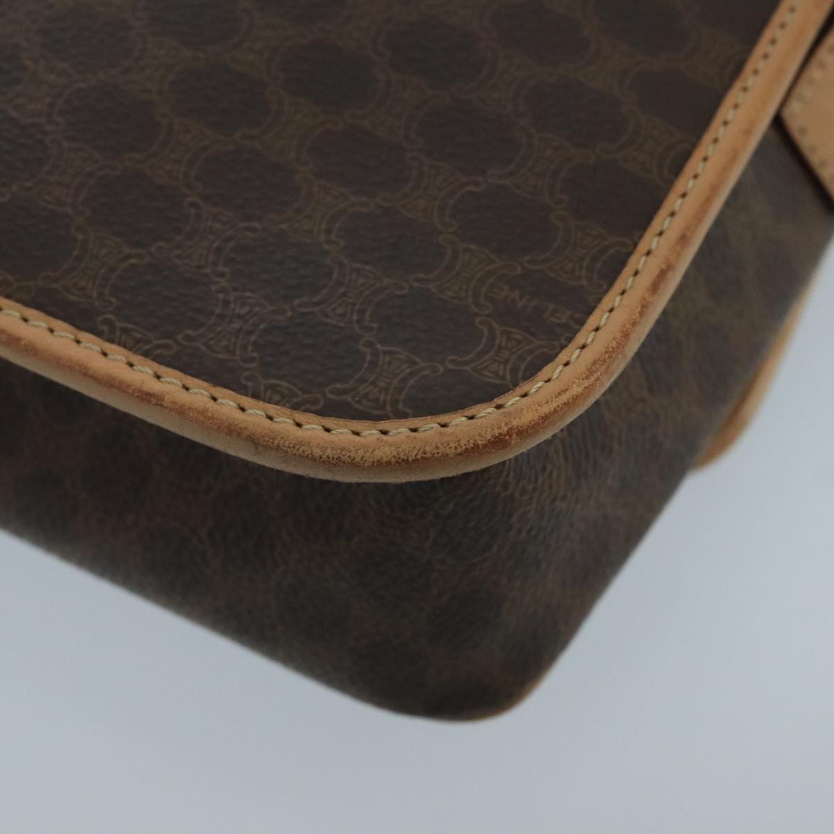 Celine Vintage Macadam Circle Logo Shoulder Bag Canvas and Leather, BROWN, CANVAS, Shoulder bag