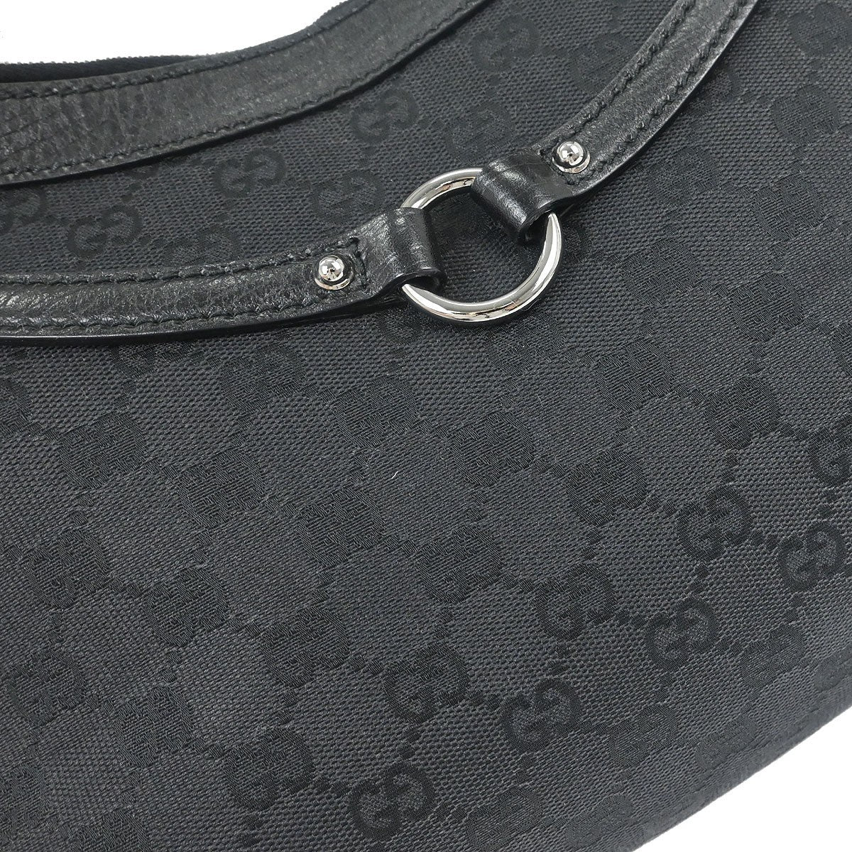 Gucci Vintage Horsebit Shoulder bag Canvas, BLACK, CANVAS,LEATHER, Shoulder bag