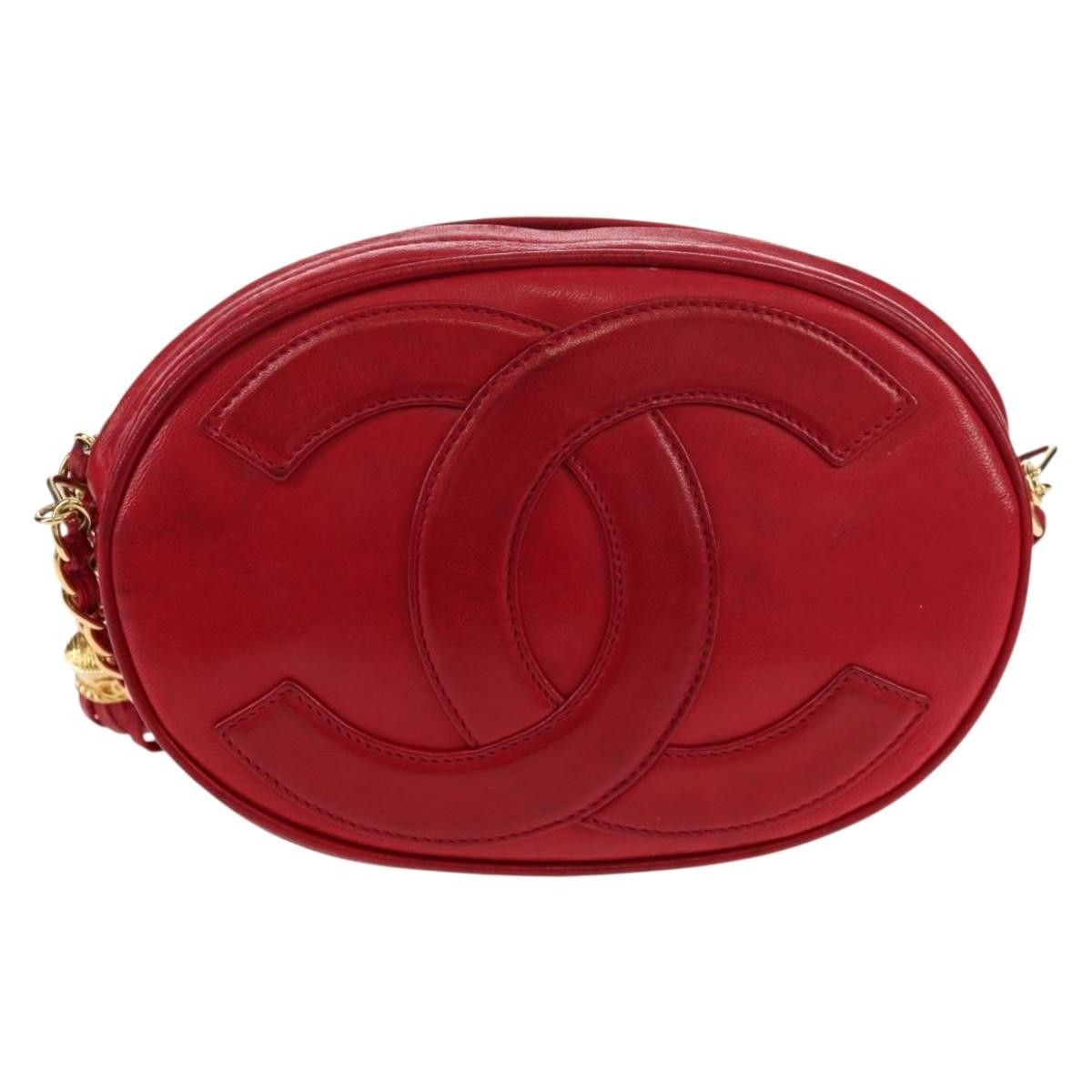 Chanel Vintage Oval CC Tassel Crossbody Bag Leather, RED, LEATHER, Shoulder bag