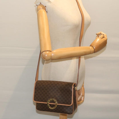 Celine Vintage Macadam Circle Logo Shoulder Bag Canvas and Leather, Brown, Canvas, Shoulder Bag