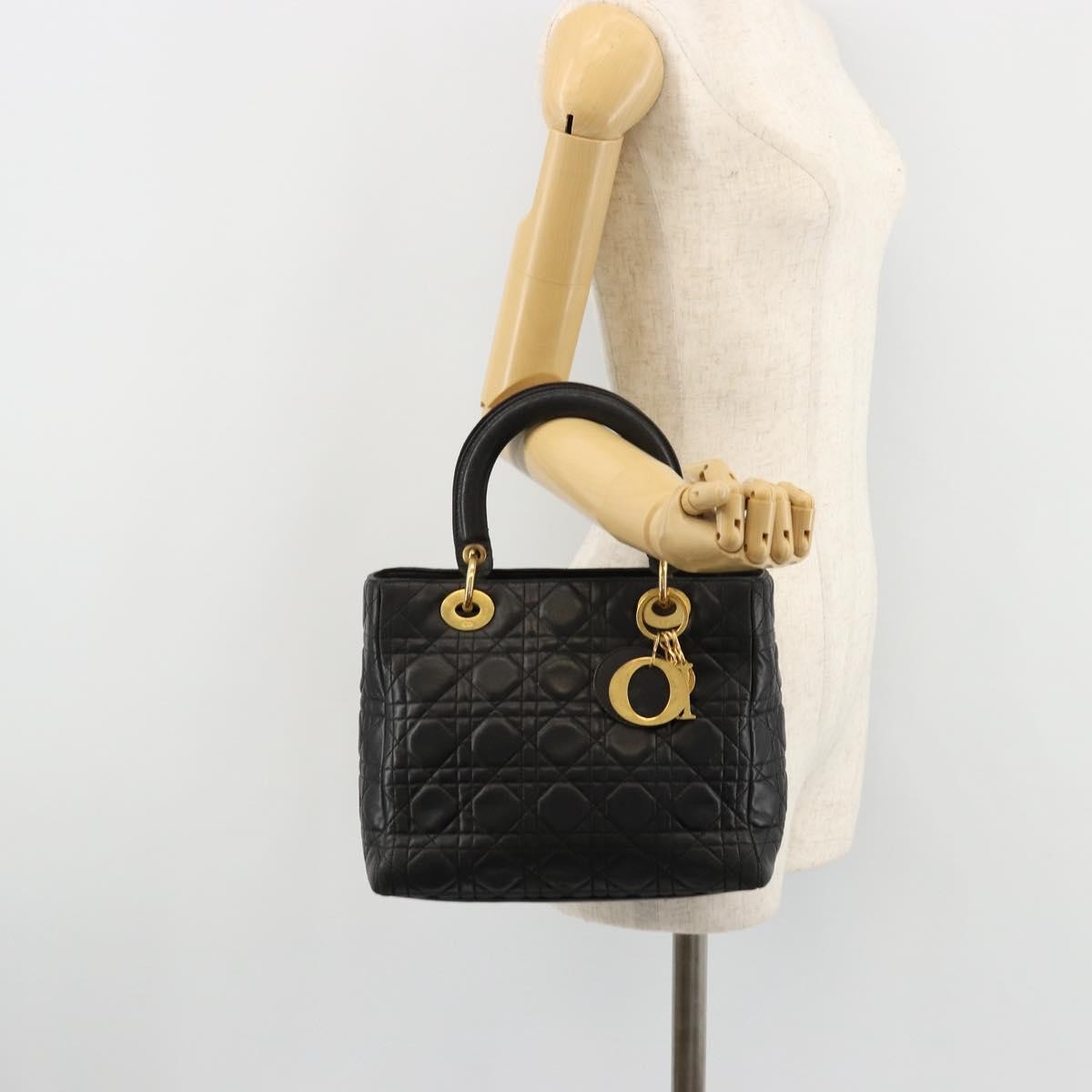 Christian Dior Vintage Lady Dior Bag Cannage Quilt Lambskin, Black, Leather, Handbag