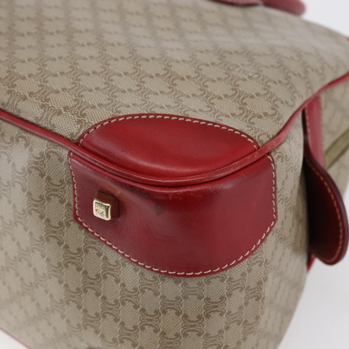 Celine Vintage Macadam Handbag Canvas and Leather, BEIGE, PVC, Handbag