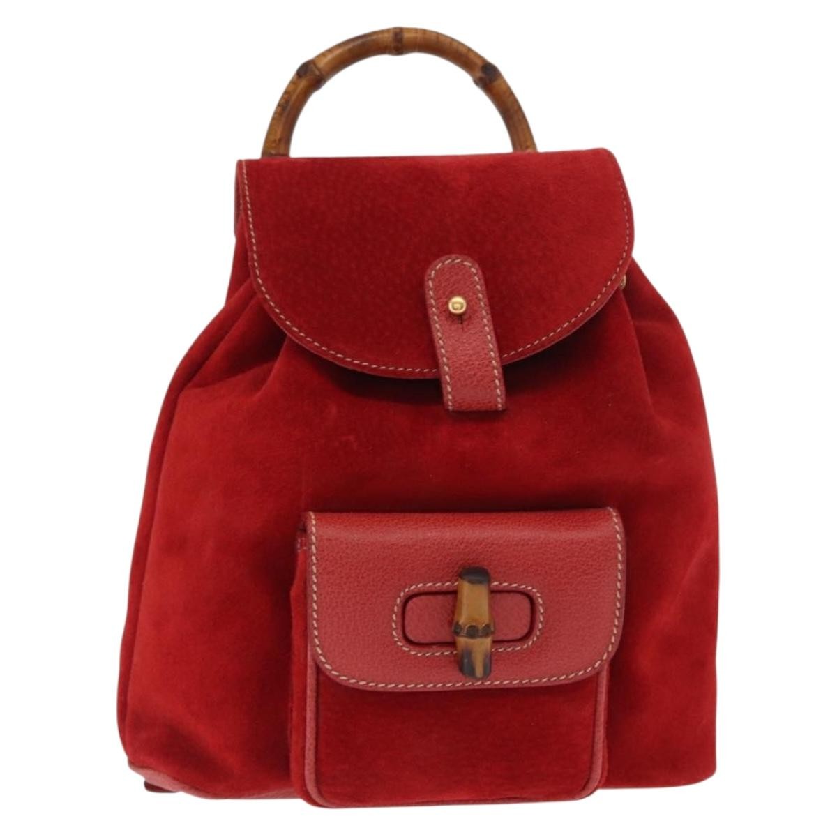 Gucci Vintage Bamboo Backpack Suede, RED, SUEDE, Backpack