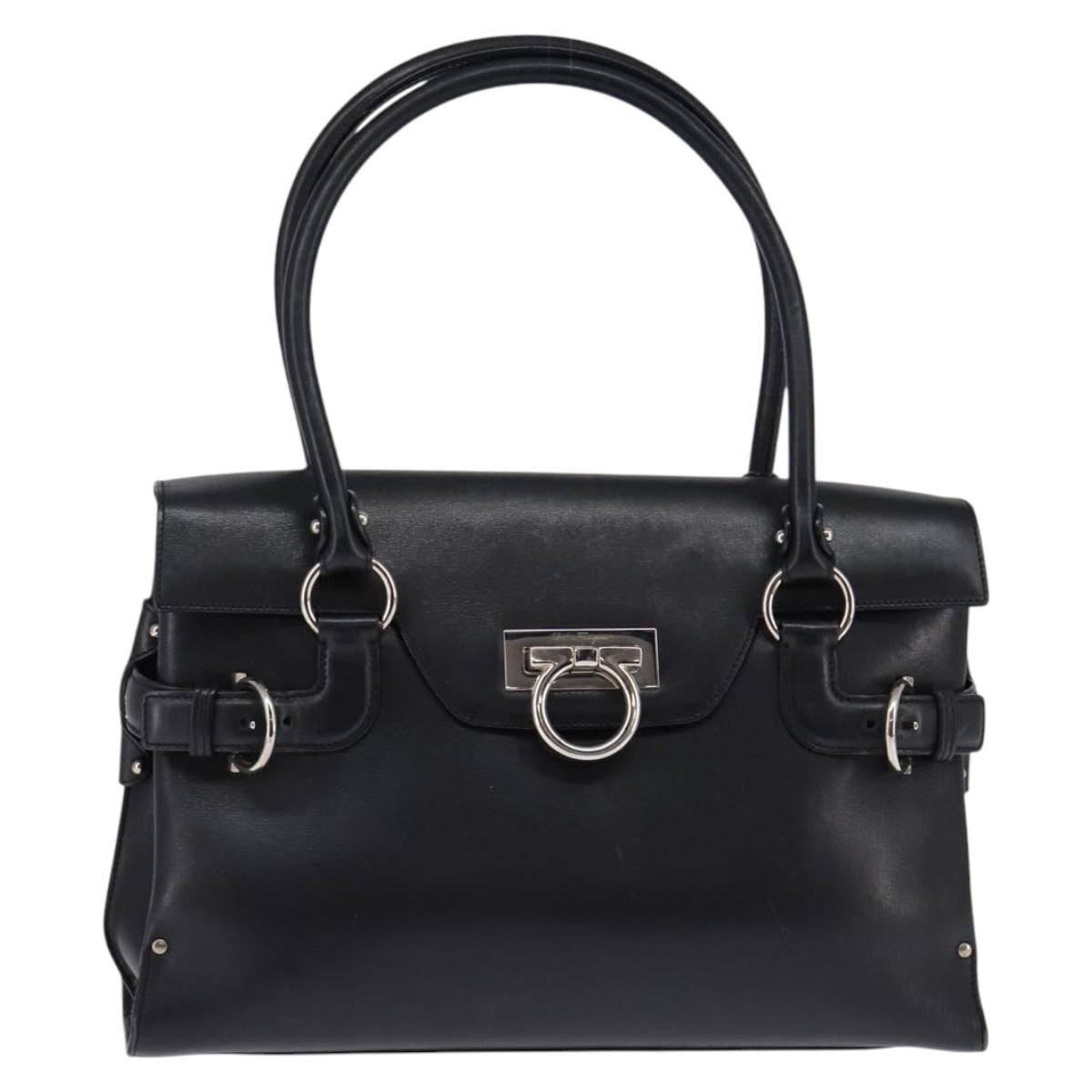Salvatore Ferragamo Virna Satchel Leather, BLACK, LEATHER, Handbag