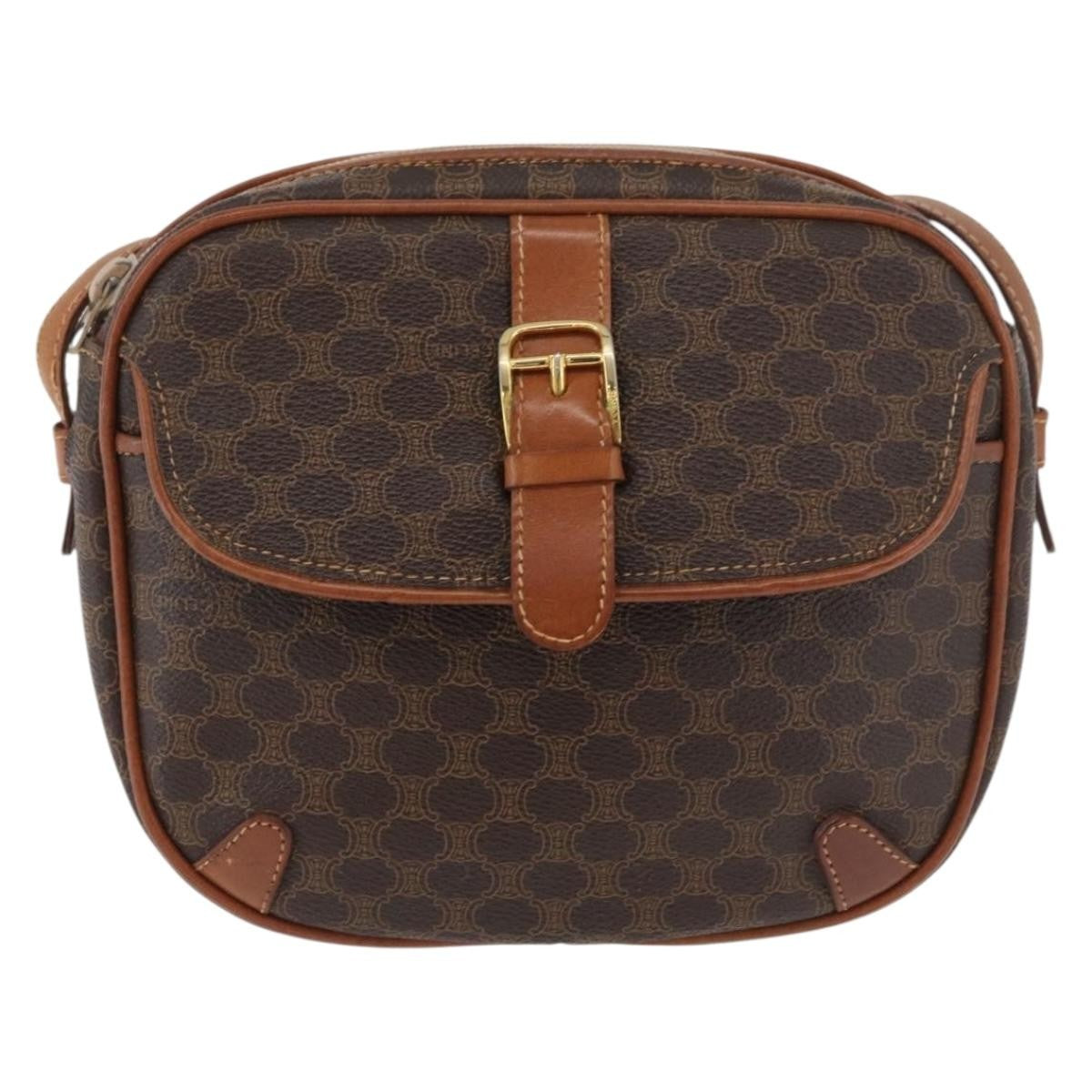 Celine Vintage Macadam Shoulder Bag Canvas, Brown, PVC, Shoulder Bag