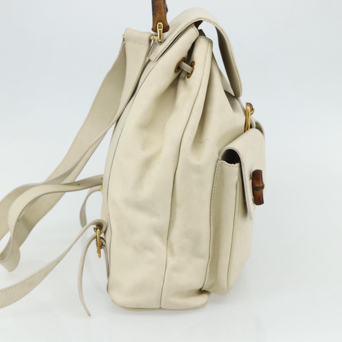 Gucci Vintage Bamboo Backpack Leather, White, Leather, Backpack