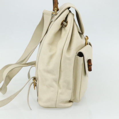 Gucci Vintage Bamboo Backpack Leather, White, Leather, Backpack