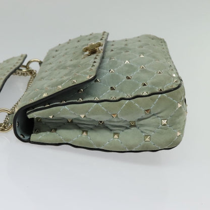 Valentino Garavani Rockstud Spike Flap Bag Quilted Suede, BLUE, SUEDE, Shoulder bag