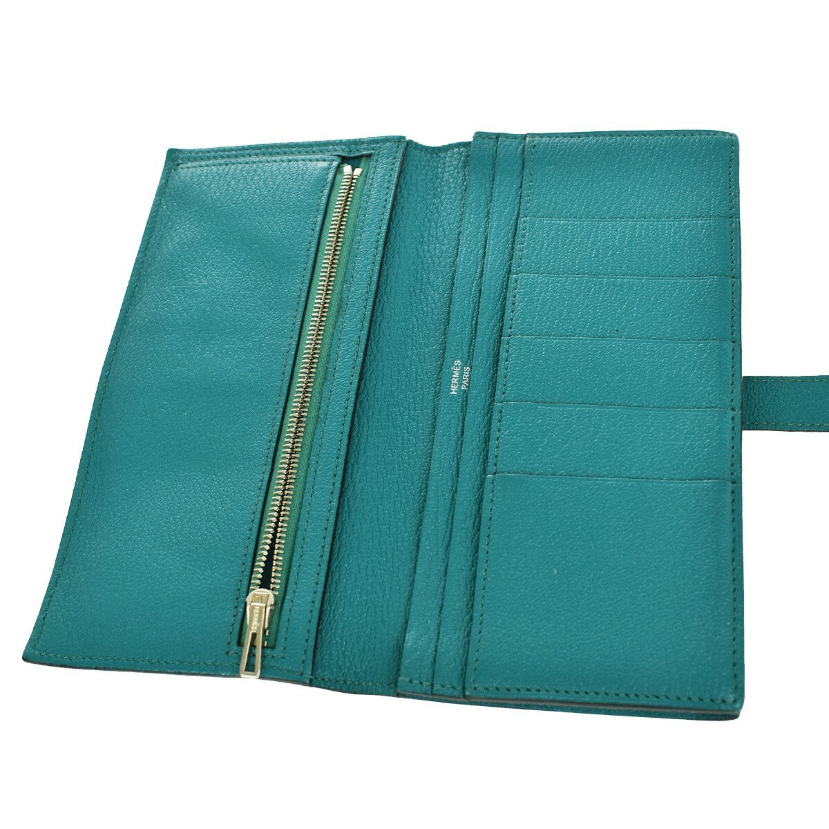 Hermes Bearn Wallet Chevre Mysore, BLUE, LEATHER, Wallets