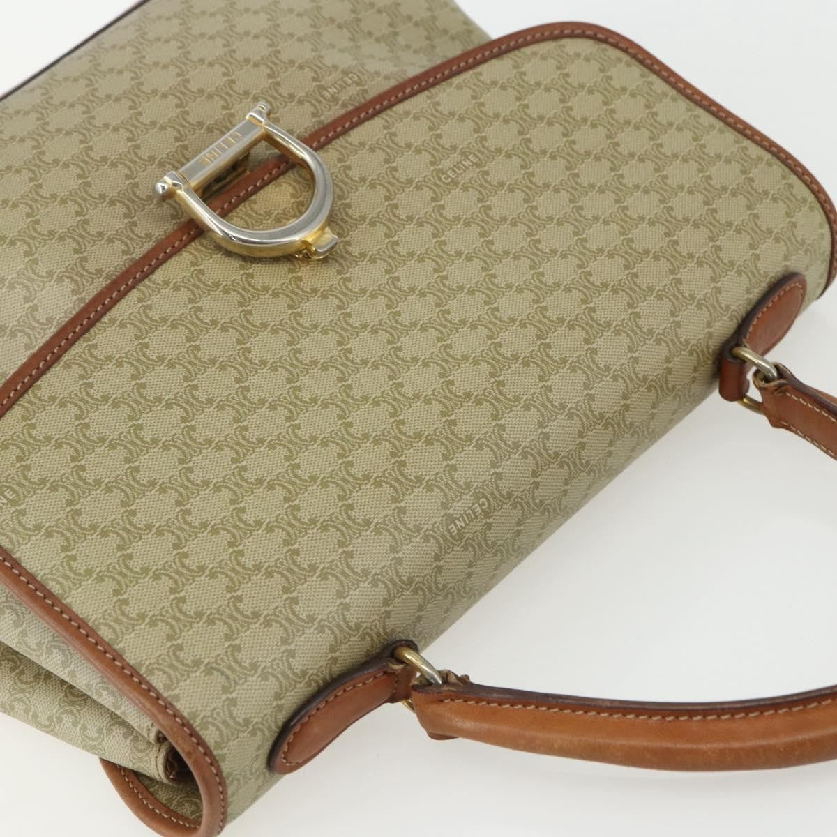 Celine Vintage Macadam Handbag Canvas and Leather, BEIGE, CANVAS, Handbag