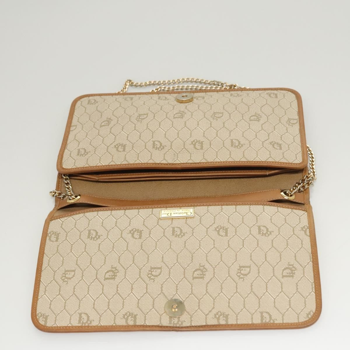 Christian Dior Vintage Honeycomb chain Canvas, BEIGE, CANVAS, Handbag