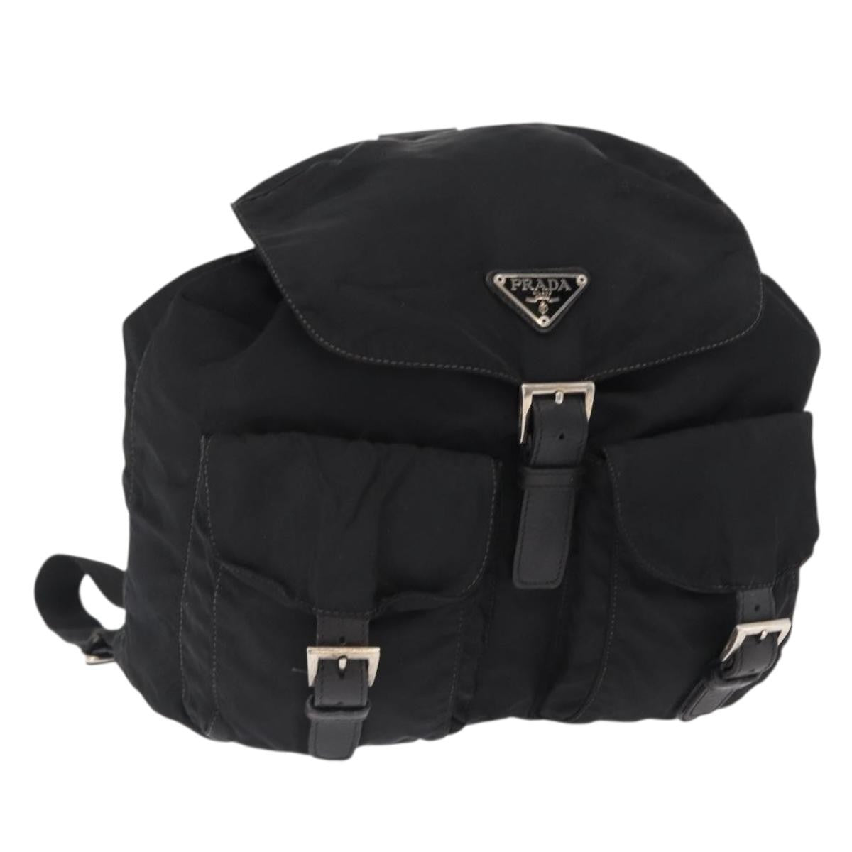 Prada Double Front Pocket Backpack Tessuto, BLACK, NYLON, Backpack