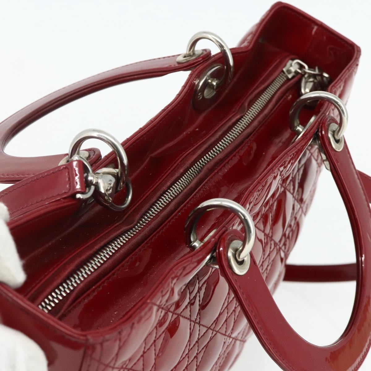 Christian Dior Lady Dior Bag Cannage Quilt Patent, Red, Patent Leather, Handbag