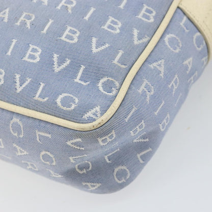 Bvlgari Logomania Shoulder Bag Canvas with Leather, BLUE, CANVAS, Shoulder bag