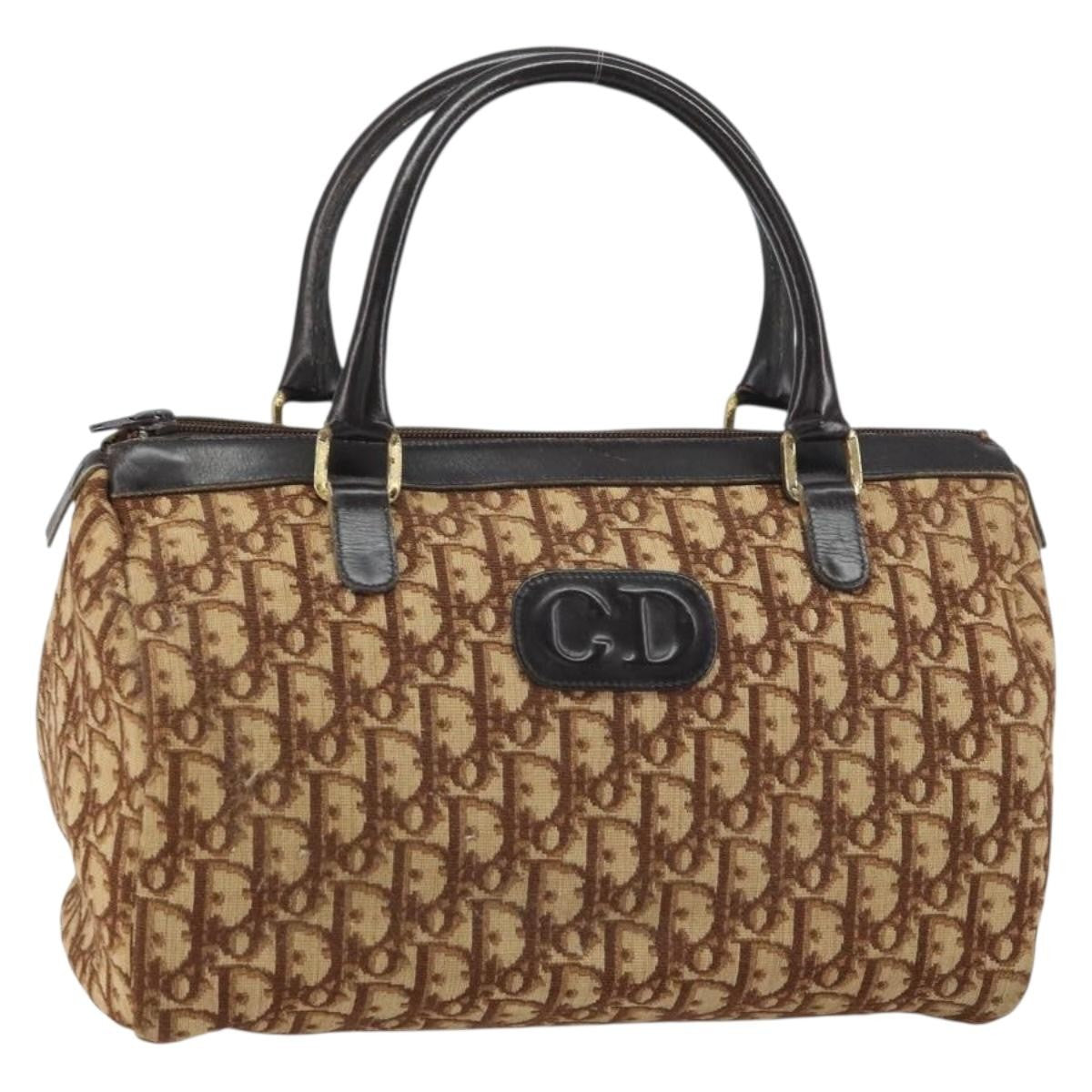 Christian Dior Vintage CD Trotter Handbag Canvas, BROWN, CANVAS, Handbag