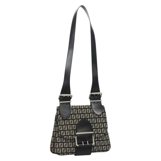 Fendi Buckle Flap Shoulder Bag Zucchino canvas, BLACK, CANVAS, Shoulder bag
