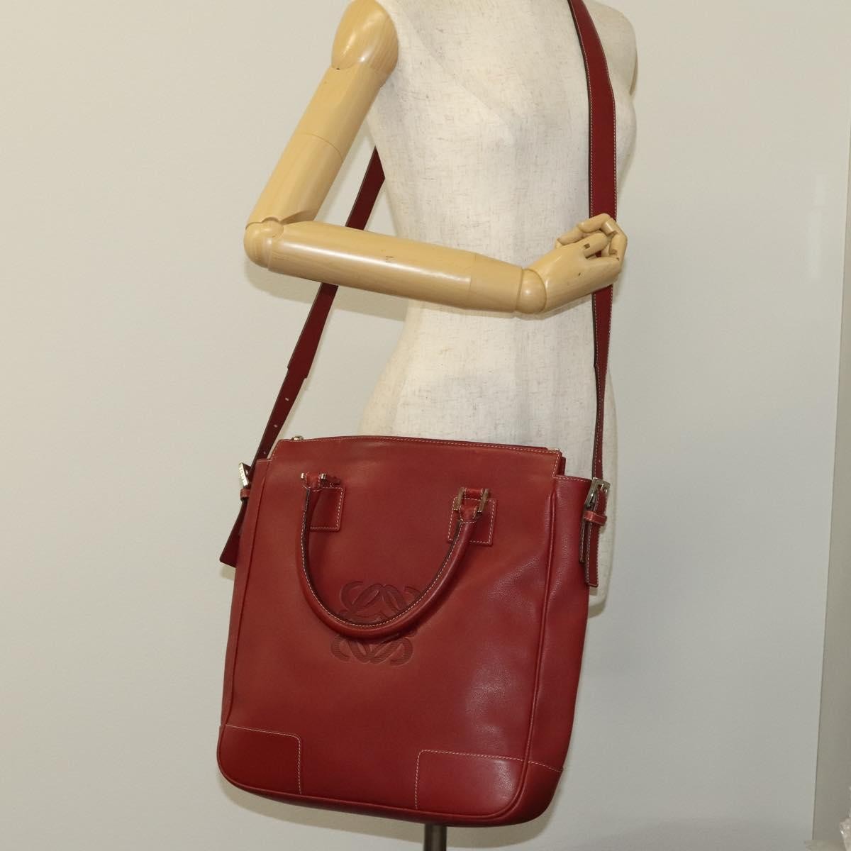 Loewe Vintage Anagram Tote Leather, Burgundy, Leather, Tote Bag