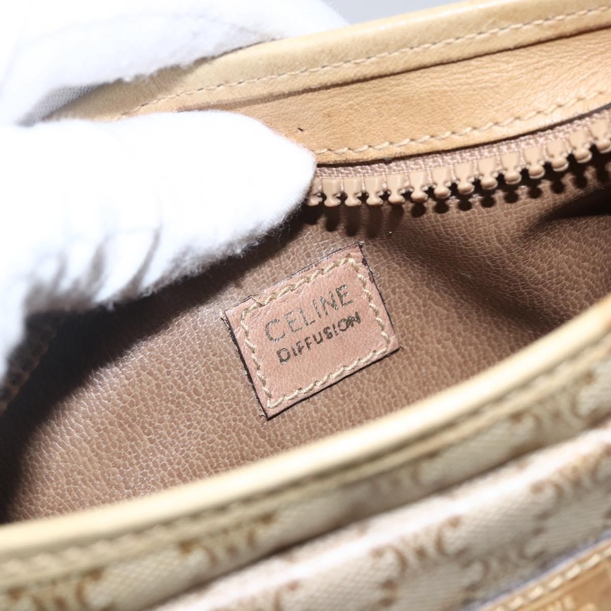 Celine Vintage Macadam Shoulder Bag Canvas, BEIGE, CANVAS, Shoulder bag