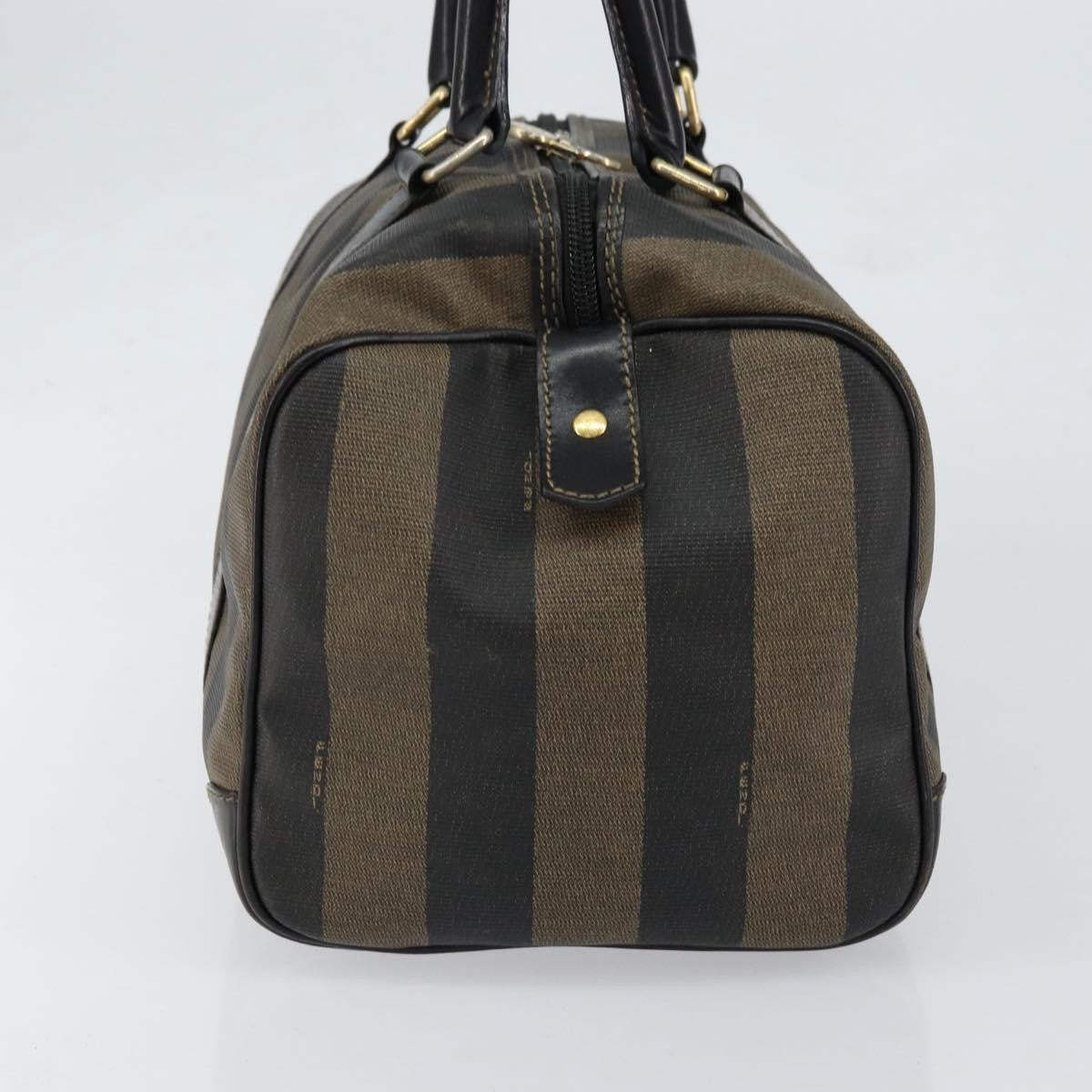 Fendi Vintage Pequin Boston Bag Coated Canvas, BROWN, CANVAS, Handbag