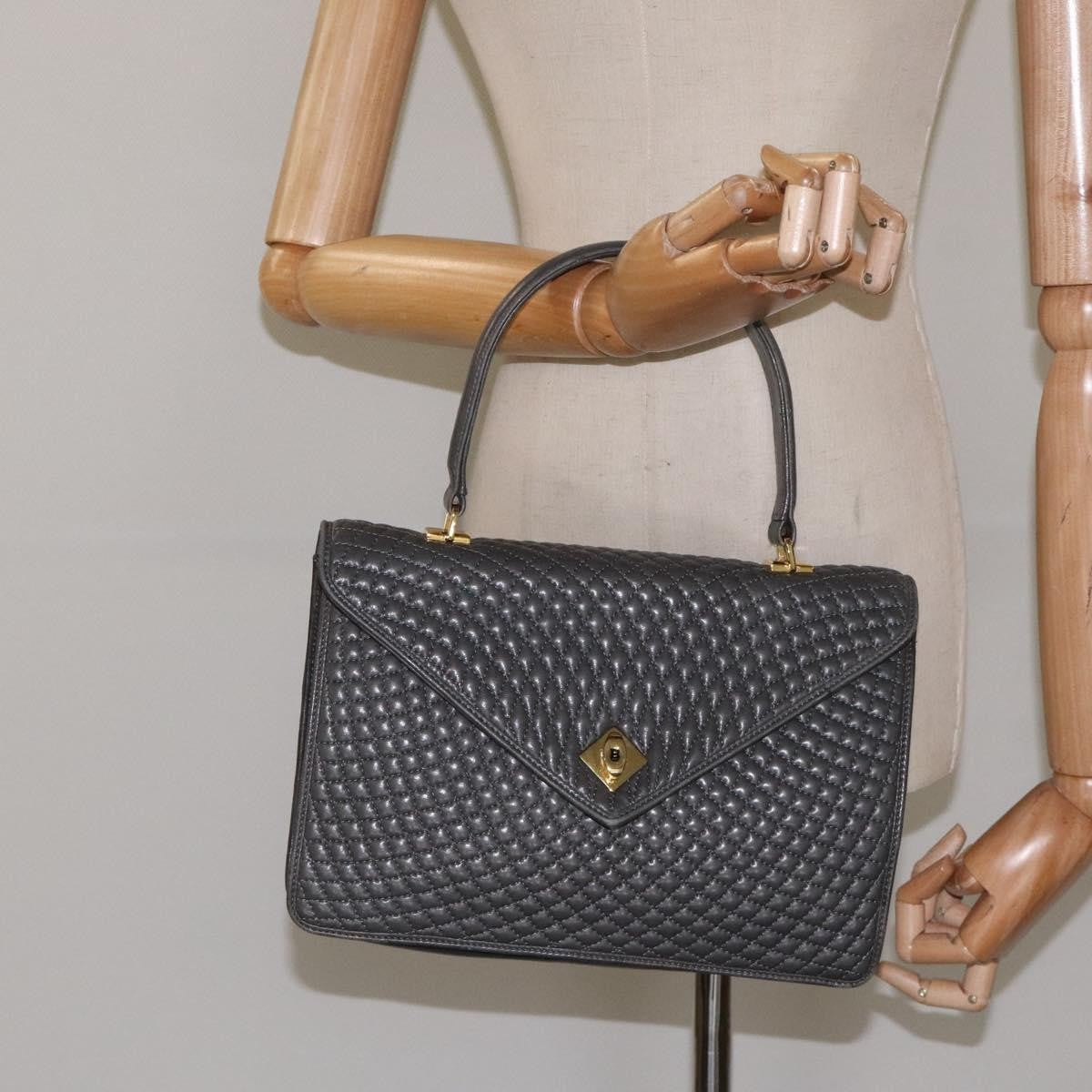Bally Vintage Handbag Quilted Leather, GRAY, LEATHER, Handbag