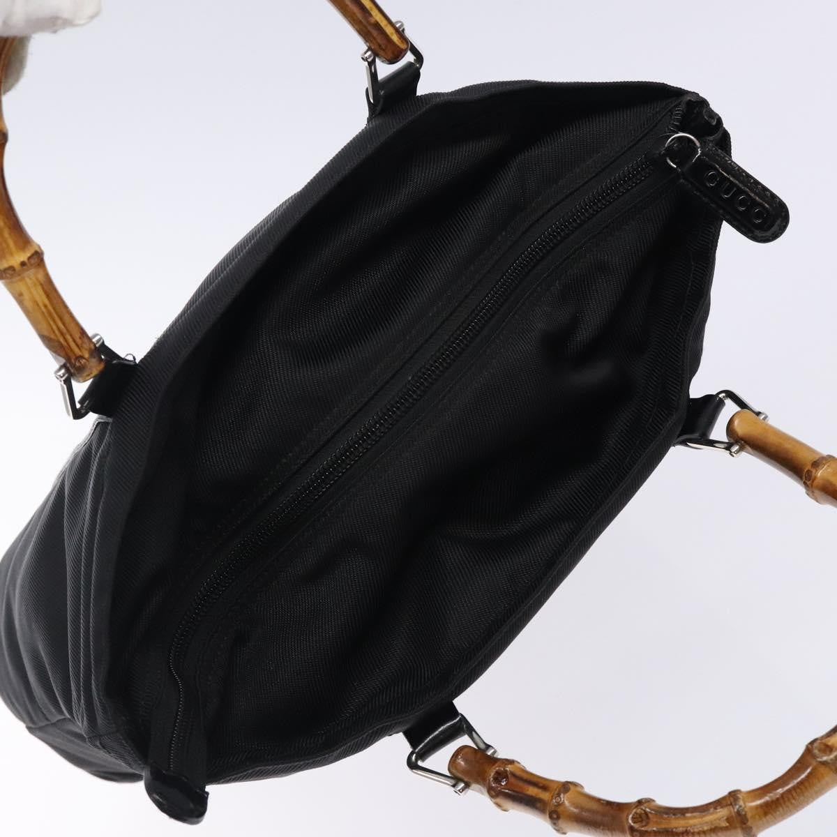 Gucci Vintage Bamboo Handle Tote Nylon, Black, Nylon, Tote Bag