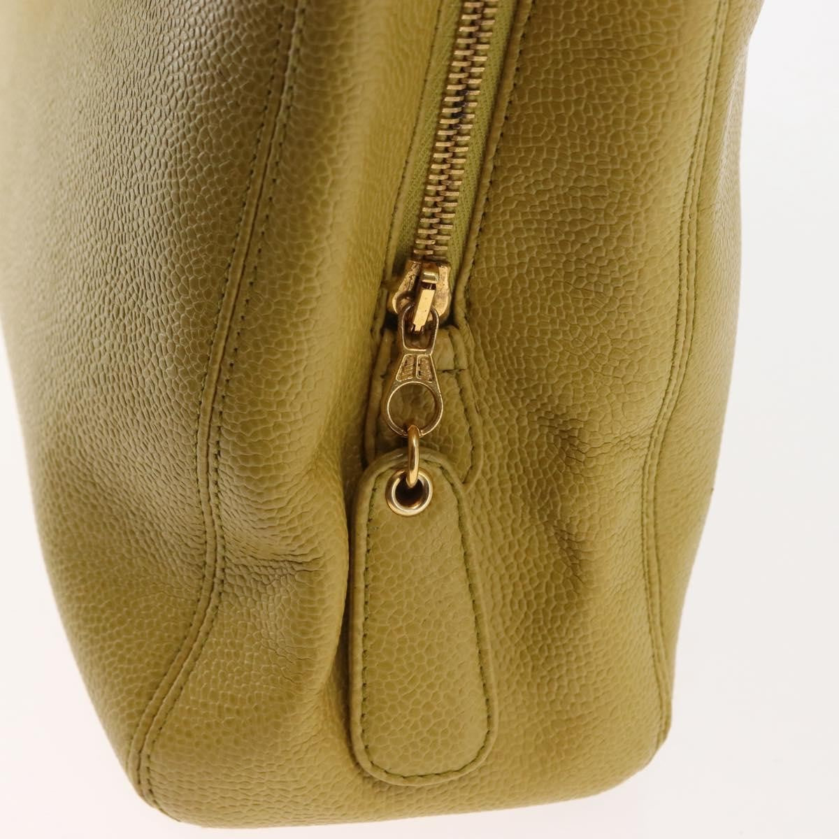 Chanel Vintage Logo Chain Shoulder Bag Caviar, YELLOW, LEATHER, Shoulder bag