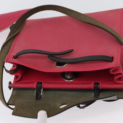 Hermes Herbag Zip Leather and Toile, PINK, CANVAS, Shoulder bag