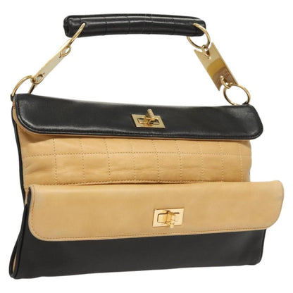 Chanel Chocolate Bar CC Handbag Quilted Lambskin, Beige, Leather, Handbag