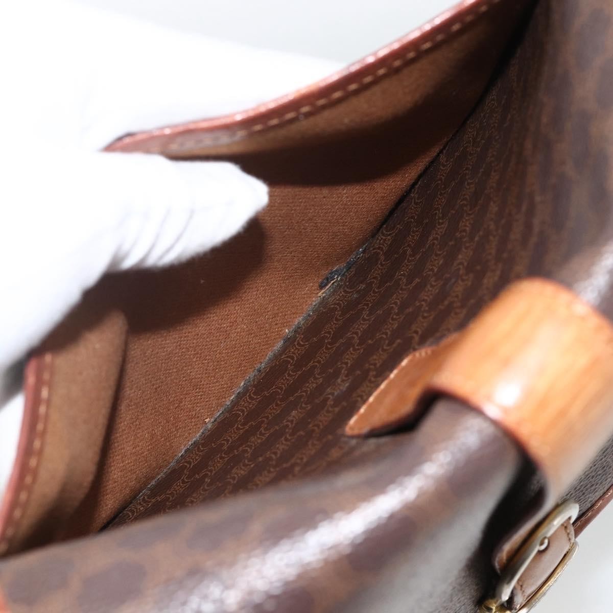 Celine Vintage Macadam Shoulder Bag Canvas and Leather, Brown, Canvas, Shoulder Bag