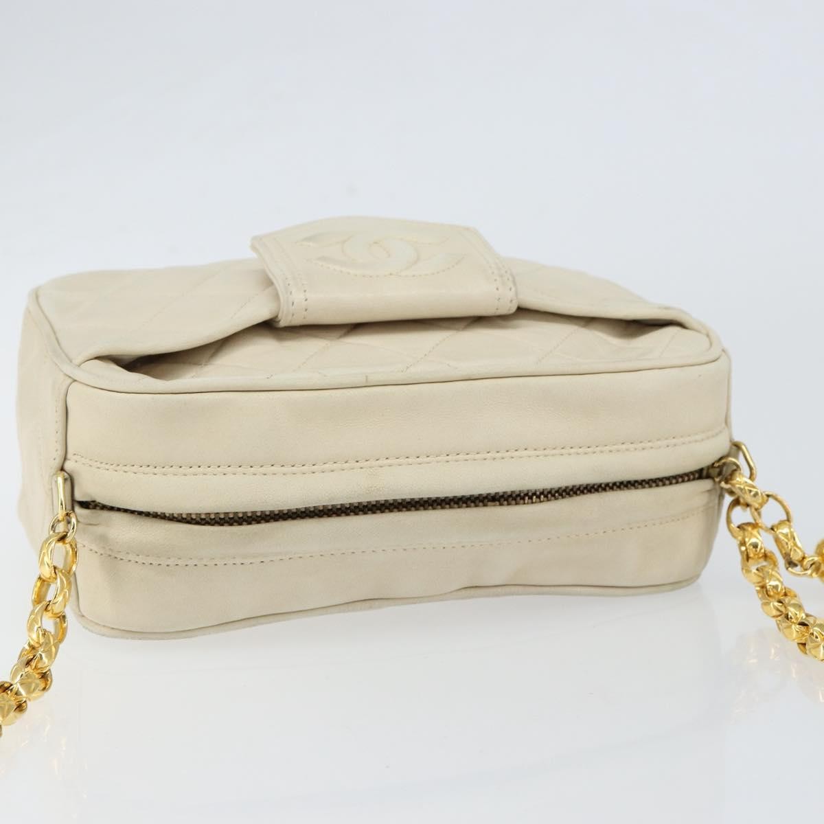 Chanel Vintage Front Pocket Camera Bag Quilted Lambskin, BEIGE, LEATHER, Shoulder bag
