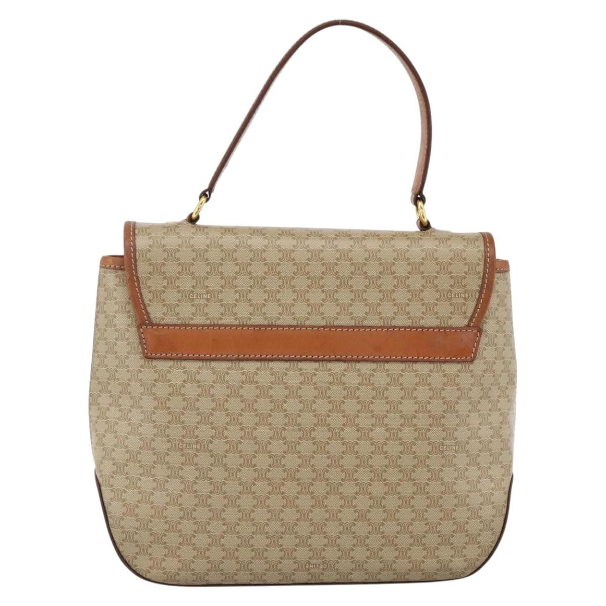 Celine Vintage Macadam Handbag Canvas and Leather, Beige, Canvas, Handbag