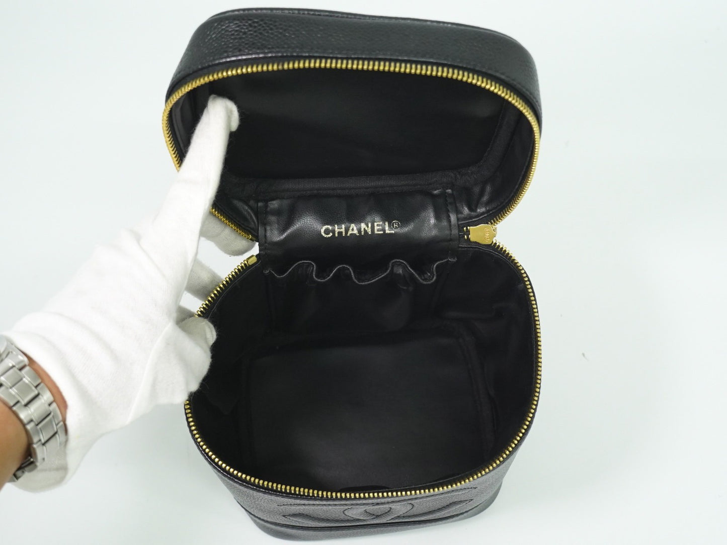 Chanel Vanity pouch Leather, BLACK, LEATHER, Toiletry Case