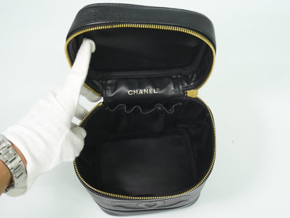 Chanel Vanity pouch Leather, BLACK, LEATHER, Toiletry Case