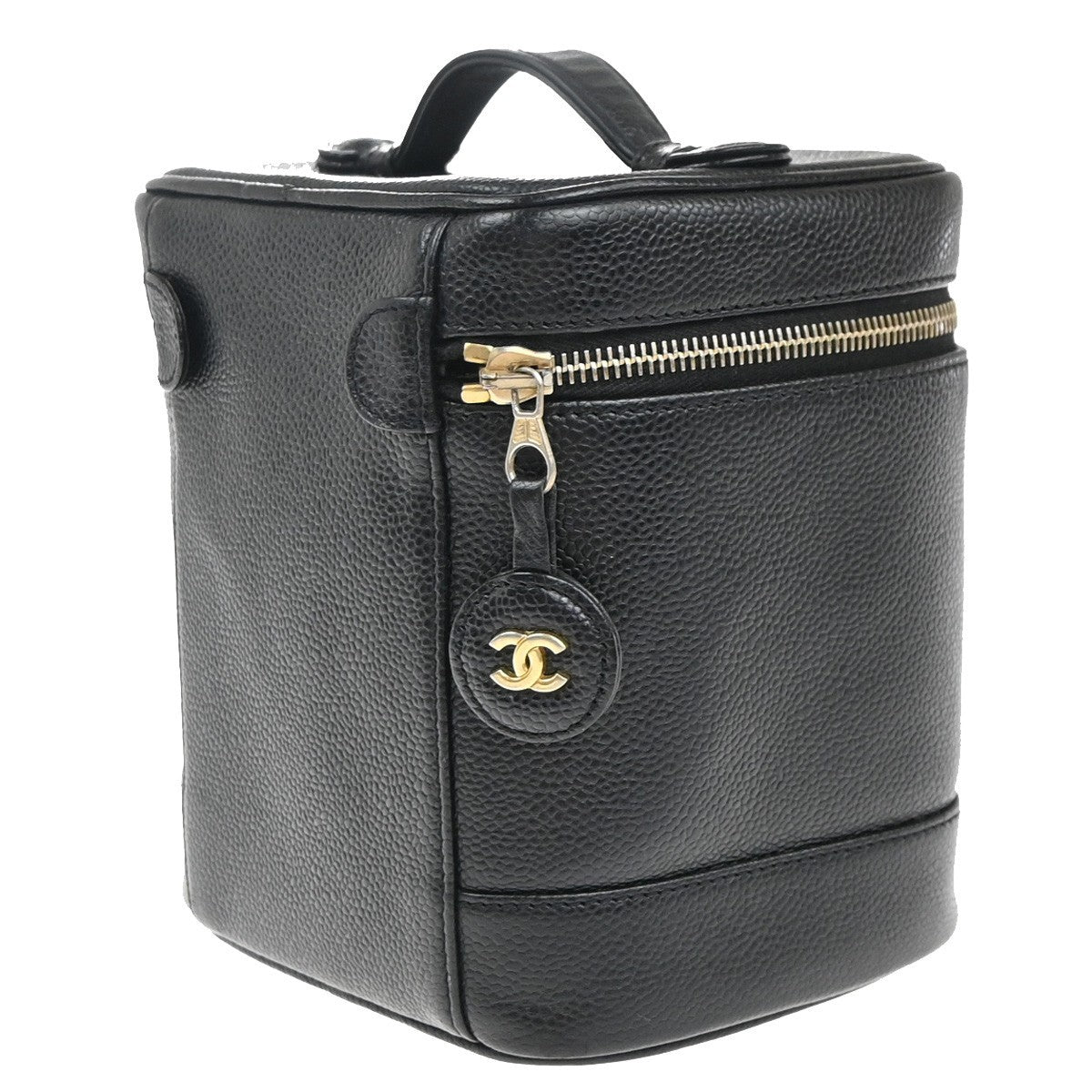 Chanel Vintage Timeless Cosmetic Case Caviar, BLACK, LEATHER, Handbag