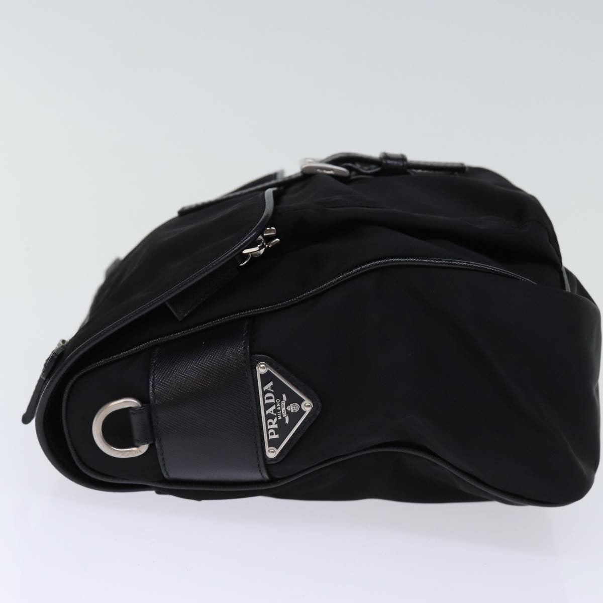 Prada Buckle Messenger Bag Tessuto, BLACK, NYLON, Shoulder bag