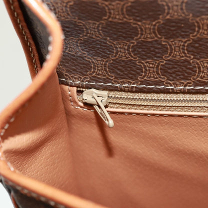 Celine Vintage Macadam Circle Logo Shoulder Bag Canvas and Leather, BROWN, CANVAS, Shoulder bag