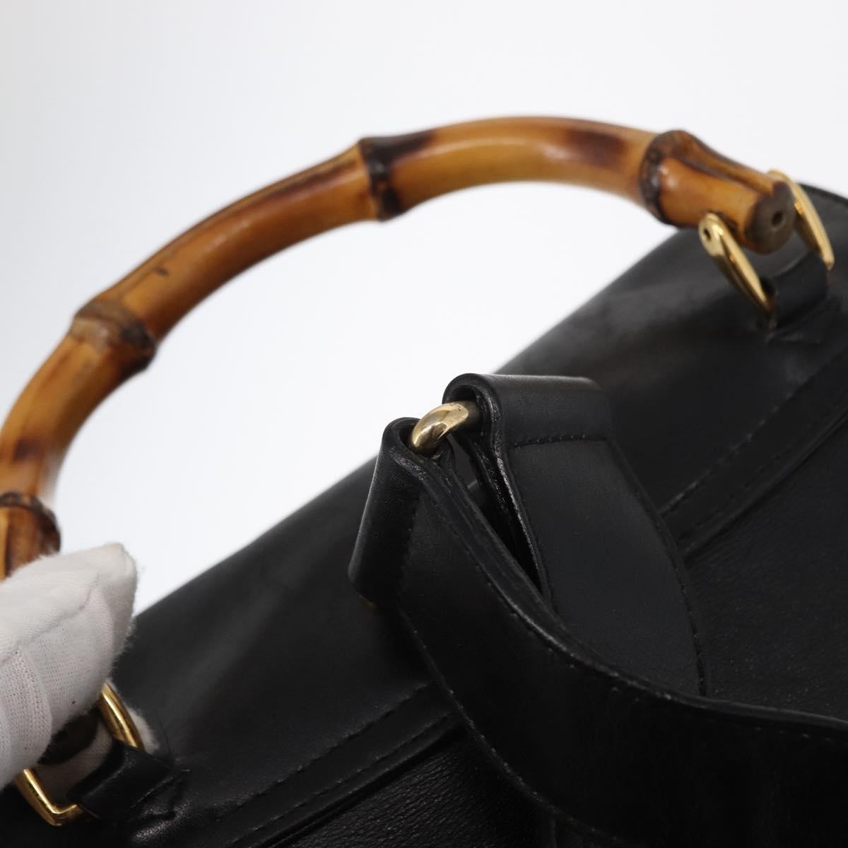 Gucci Vintage Bamboo Backpack Leather, BLACK, LEATHER, Backpack