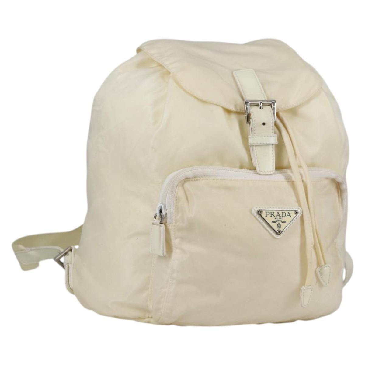 Prada Front Pocket Buckle Backpack Nylon, ECRU, NYLON, Backpack