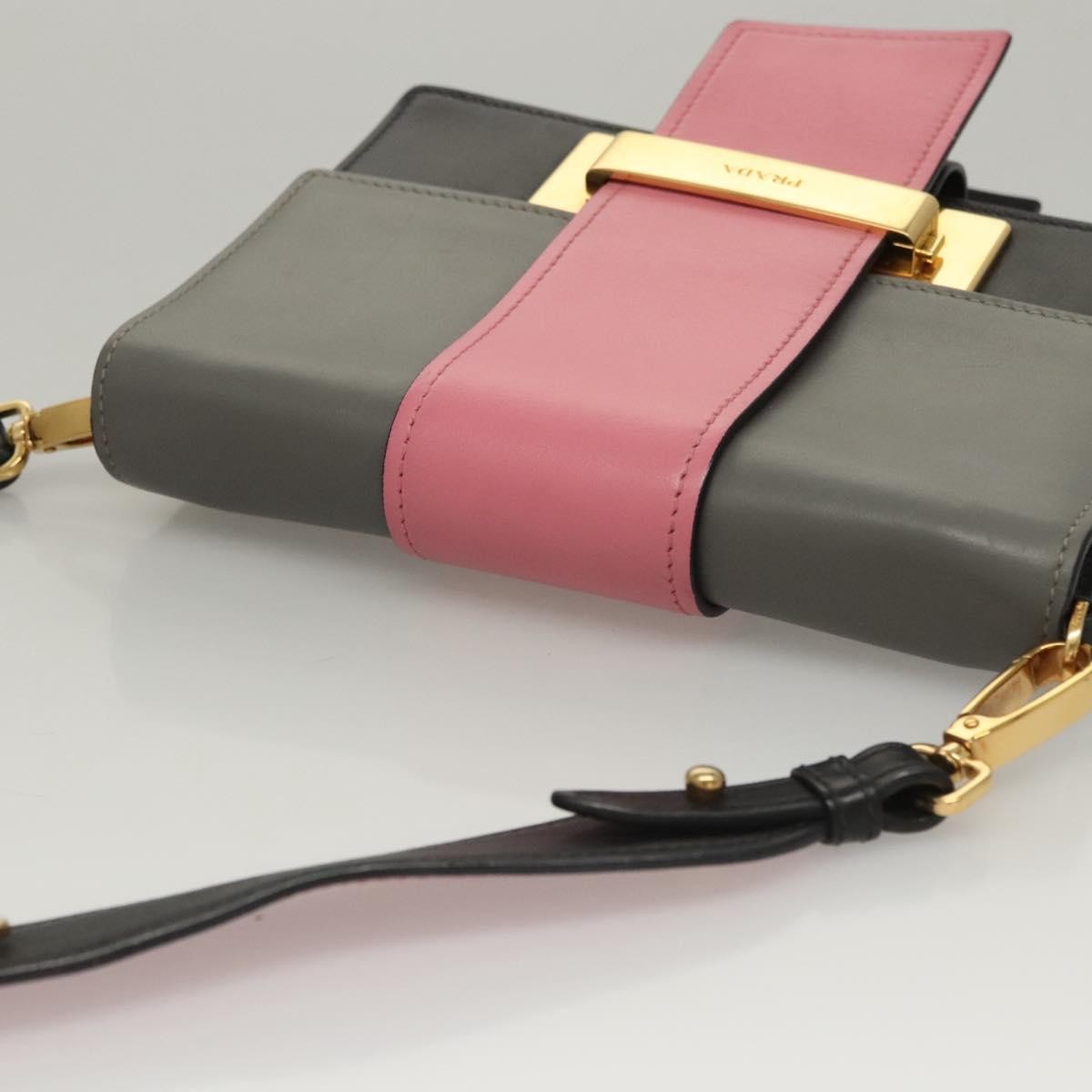 Prada Metal Ribbon Shoulder Bag City Calfskin, GRAY, LEATHER, Shoulder bag
