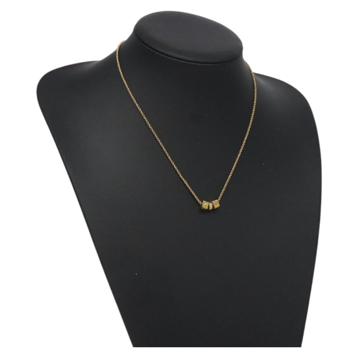 Christian Dior CD Cube Charms Pendant Necklace Metal with Crystals, GOLD, METAL, Necklace